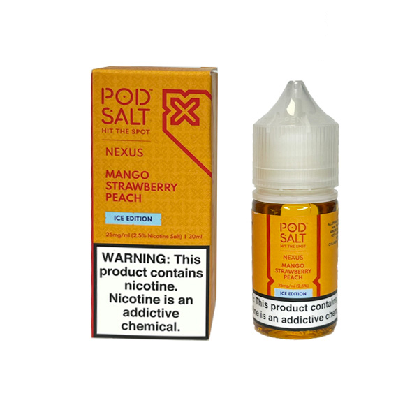 سالت نیکوتین پاد سالت انبه توتفرنگی هلو یخ | POD SALT NEXUS MANGO STRAWBERRY PEACH ICE SALT JUICE